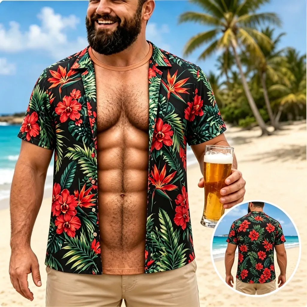 Vintage Hawaiian Floral Shirt - Kemeja Hawaii Pria Terbaru, Lengan Pendek,