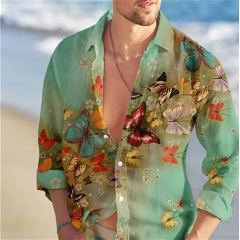 Vintage Hawaiian Floral Shirt - Butterfly Hawaii kemeja motif bunga 3d